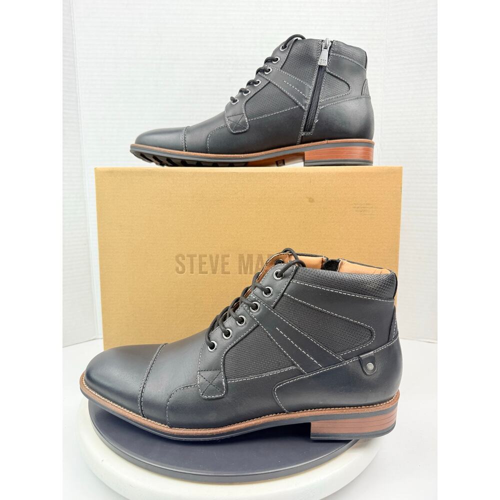 Steve Madden Jotting Mens Size 11.5 Black Leather Cap Toe Ankle Boots Zipper